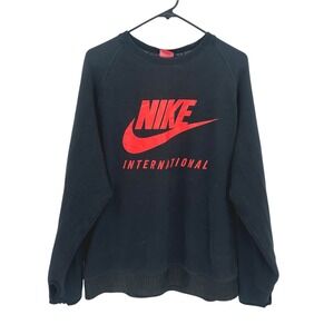 Nike International Crewneck Sweatshirt Mens XL Black Red Swoosh Logo Streetwear